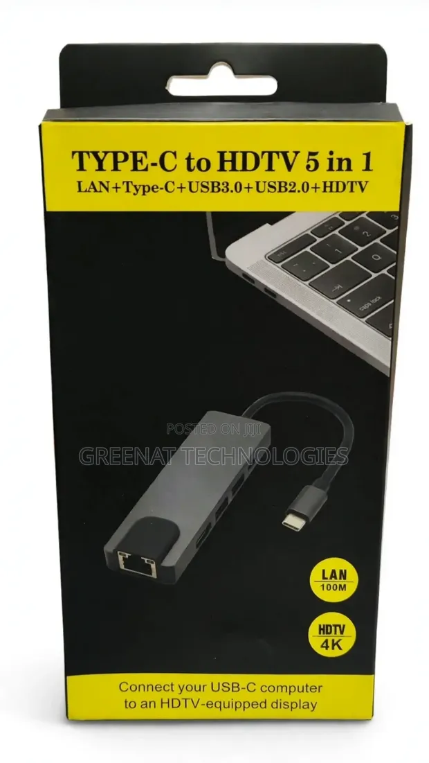 5-in-1 USB-C Hub: 4K HDMI, LAN, USB, Type-C - 1