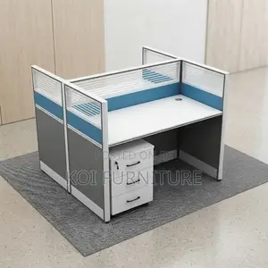 Blue Two-User MDF Modern Workstation with Pedestal