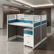 Blue Two-User MDF Modern Workstation with Pedestal - 3