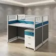 Blue Two-User MDF Modern Workstation with Pedestal - 4