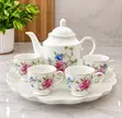 Porcelain Tea Set with Rose Pattern - 1