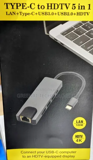 5-in-1 USB-C Hub: HDMI 4K, LAN, USB 3.0/2.0