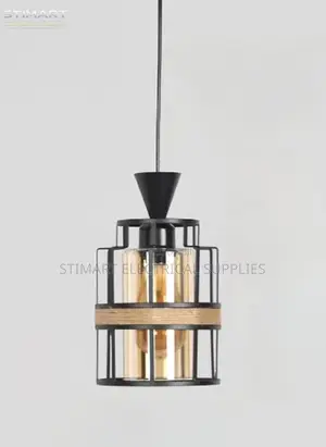 Elegant Black Cage Pendant Light with Rope Detail