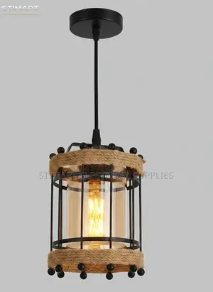 Rustic Rope Black Metal Pendant Light
