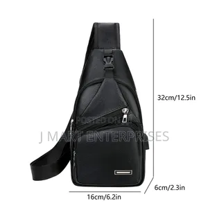 Men's Black Leather Chest Bag Crossbody
