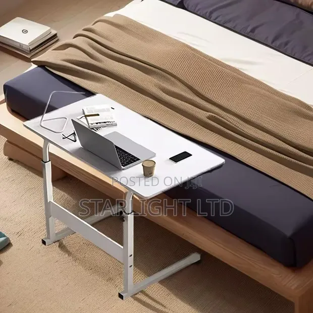 Height Adjustable White Laptop Table with Wheels (60x40cm) - 1
