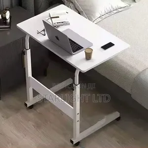 Adjustable Height White Laptop Table with Wheels (60x40cm)