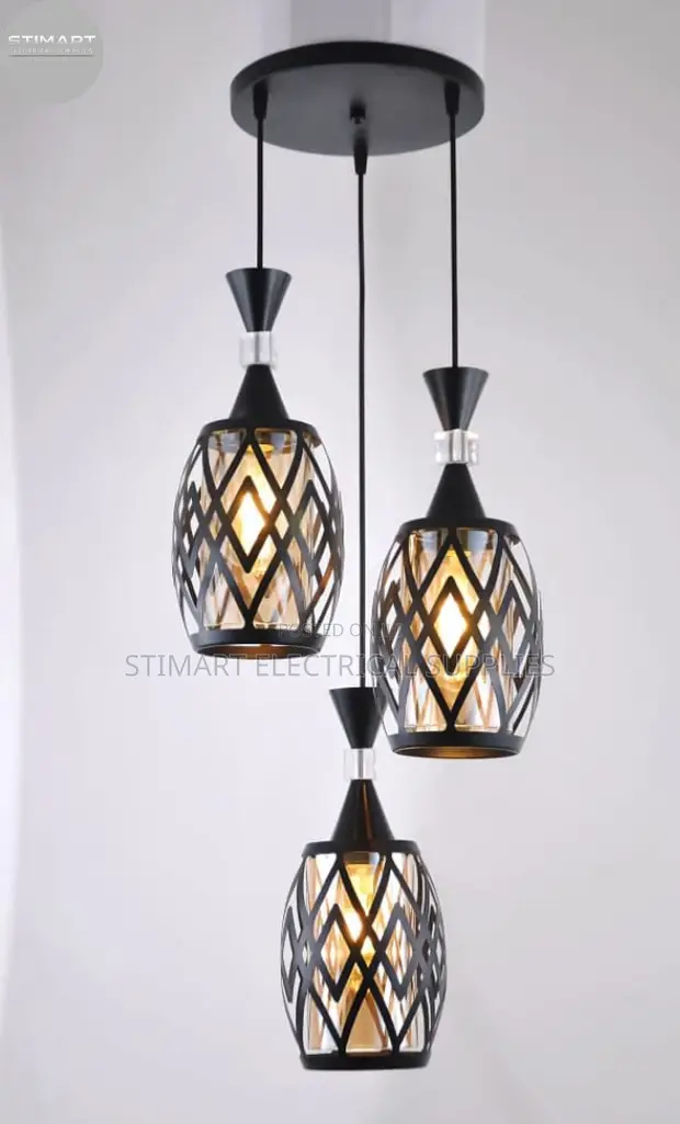Mwanga wa Pendant wa 3-in-1 Mweusi wa Diamond Pattern Cage - 1