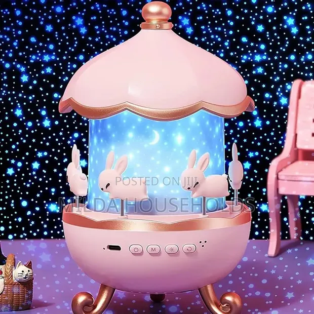 Bunny Carousel Night Light yenye Mandhari 6 Zinazozunguka - 1