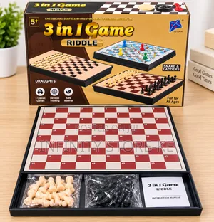 3-in-1 Riddle Board Game: Chess, Draughts, Snakes & Ladders
