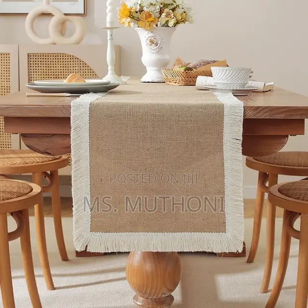 30x275cm Natural Burlap Linen Woven Table Runner - 1