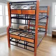 Sturdy Metal and Wood Triple Bunk Bed - 2