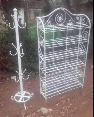 Premium 7-Tier White Wrought Iron Shoe Rack & Coat Hanger Set