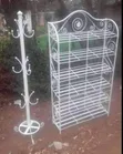 Premium 7-Tier White Wrought Iron Shoe Rack & Coat Hanger Set - 1