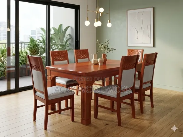 Premium 6-Seater Solid Mahogany Dining Set - 1