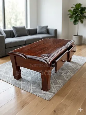 Jedwali la Kahawa la Mahogany Imara la Premium na Droo Mbili za Hifadhi