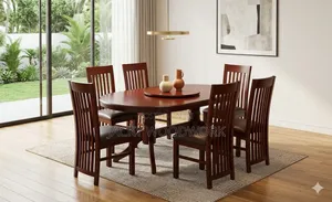 Jedwali la Kula la Oval la Mahogany la Premium la Viti 6 na Lazy Susan