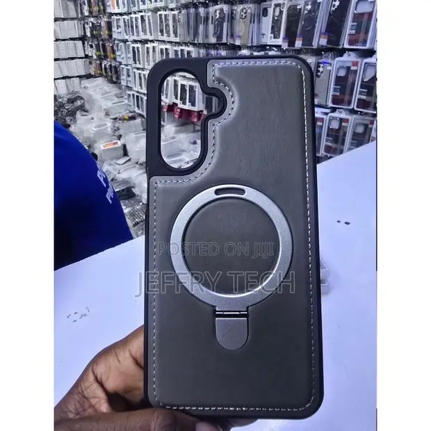 Samsung Galaxy A55 Premium Faux Leather Magnetic Ring Kickstand Case - 1