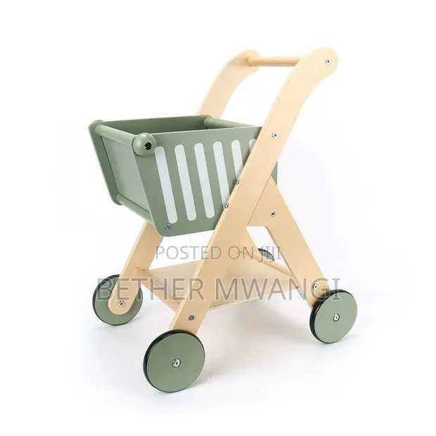 Wooden Kids Shopping Trolley - Pretend Grocery Play Toy - 1