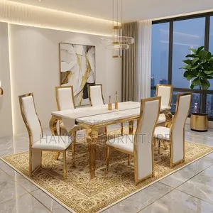 6 Seater Marble Dining Set - Modern Dining Table & Chairs