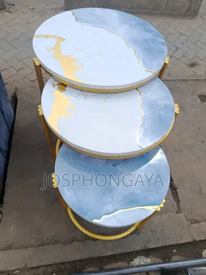 Nesting Coffee Table - Gold Metal Frame, Wood Top