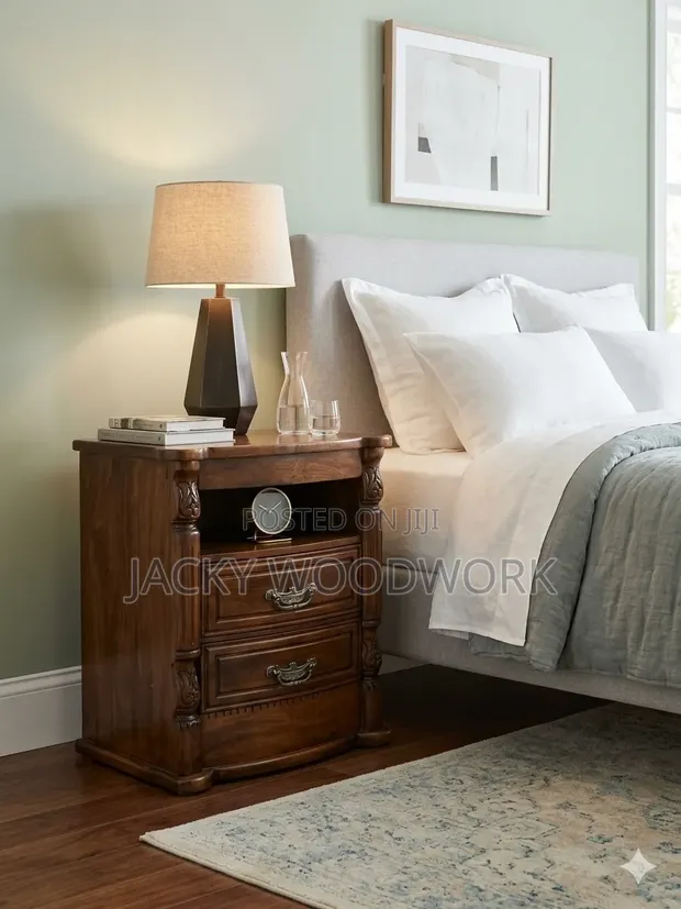 Kikasha cha Usiku cha Mahogany Imara cha Premium chenye Droo 3 - 1