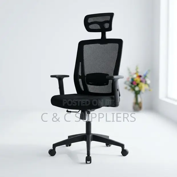 Ergonomic Swivel Secretary Mesh Chair - Black - 1