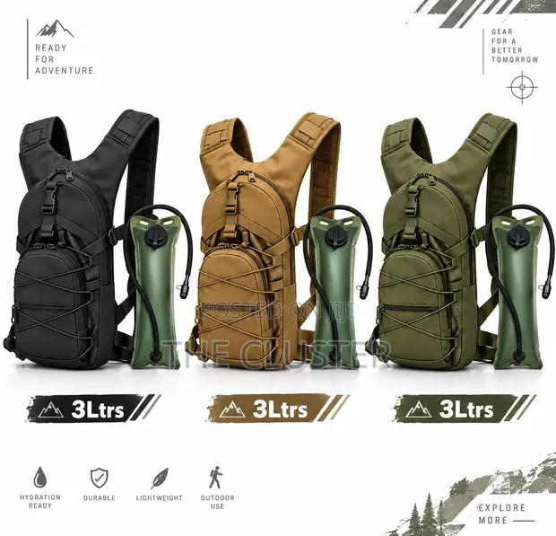 3L Tactical Hydration Backpack - Lightweight Hiking Water Bag - 1