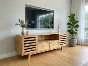 Premium Solid Pine 4-Compartment Media Console with Louvred Cabinets