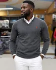 Sweater ya Polo Rasmi Kijivu V-Neck - 1