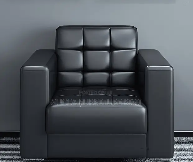 Single Leather Visitor Sofa - Black - 1