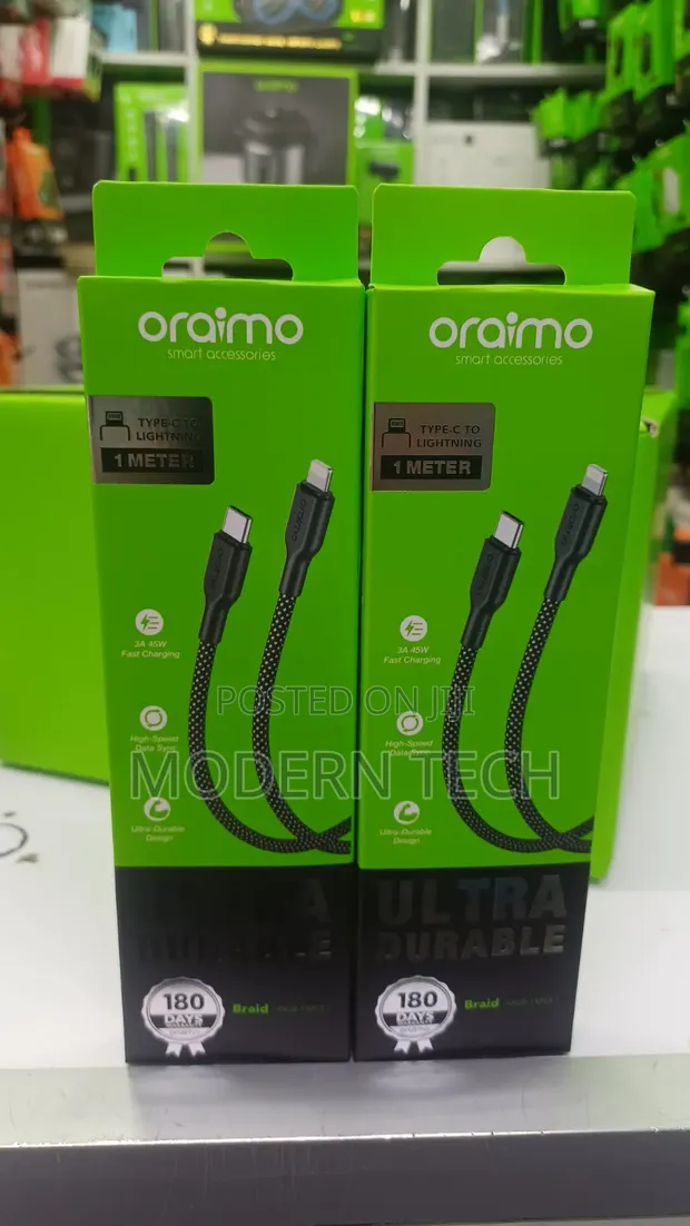 Oraimo Braid 3A 45W Fast Charging Type-C to Lightning Cable 1M - 1