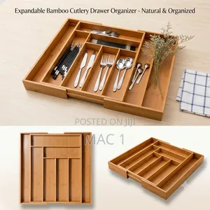 Expandable Bamboo Cutlery & Utensil Organizer (5-7 Compartments)