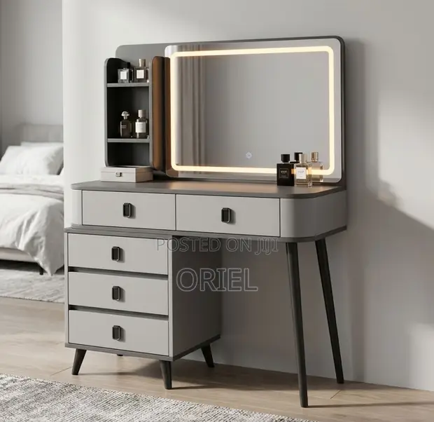 Gray Vanity Dressing Table with Mirror - 1