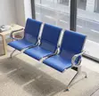 3-Seater Blue Leather Linked Office Bench - 1