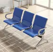 3-Seater Blue Leather Linked Office Bench - 2