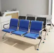3-Seater Blue Leather Linked Office Bench - 4