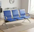 3-Seater Blue Leather Linked Office Bench - 5