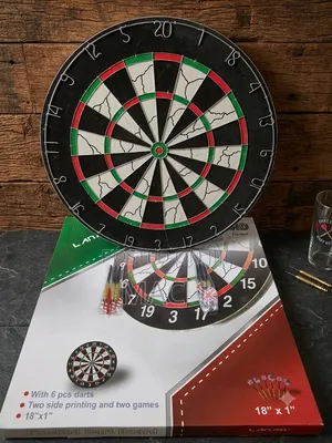 Double-Sided Flocked Dartboard Set (18") with 6 Darts