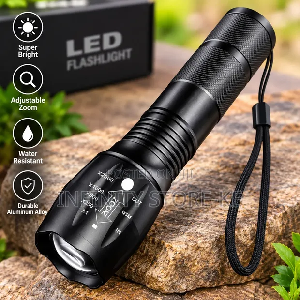 Heavy Duty LED Flashlight yenye Long Range Zoom na Wrist Strap - 1