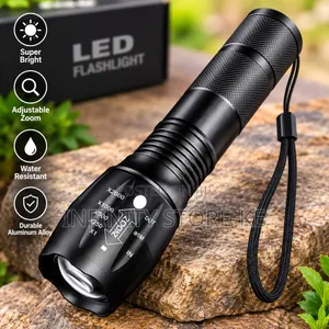 Heavy Duty LED Flashlight with Long Range Zoom and Wrist Strap