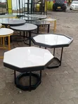 Meza ya Kahawa ya Metali ya Kifahari na Juu ya Marumaru - 1