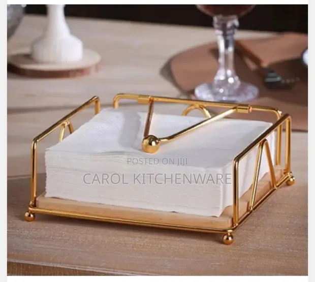 Kishikilia Napkin na Serviette cha Metal na Msingi wa Mianzi - 1