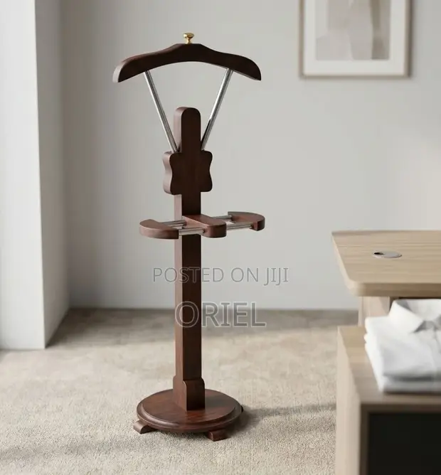 Wooden Mahogany Office Coat Hanger Stand - 1