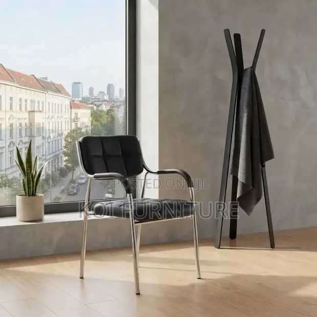 Modern Black Leather Office Reception Chairs - 1