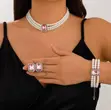 Elegant 3 Piece Pearl & Diamond Jewelry Set - 4
