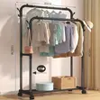 Double Pole Clothing Rack na Magurudumu & Rafu ya Chini - 2