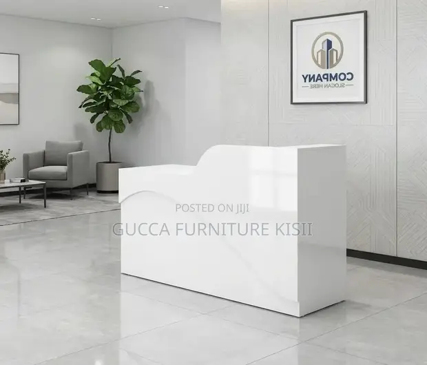 1.6m White Glossy Reception Desk - 1