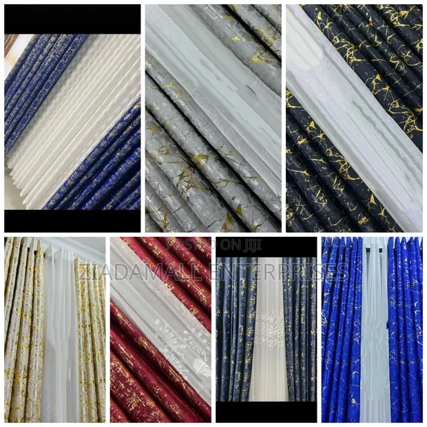 3pc Marble & Velvet Curtains - 1