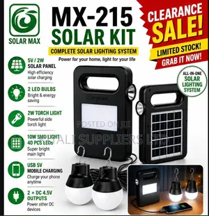 Solar Max MX-215 Complete Solar Home Lighting System Kit